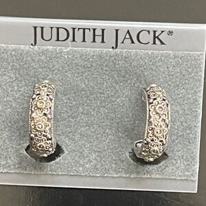 Vintage Judith Jack Sterling Silver Marcasite Hoop Earrings